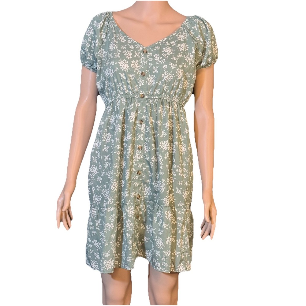 Speed Limit Sage Green Ditsy Floral Off The Shoulder Puff Sleeve Mini Dress M